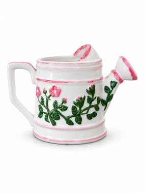 Vintage Ceramic Watering Can Planter Vase Pink Floral Cottagecore Decor